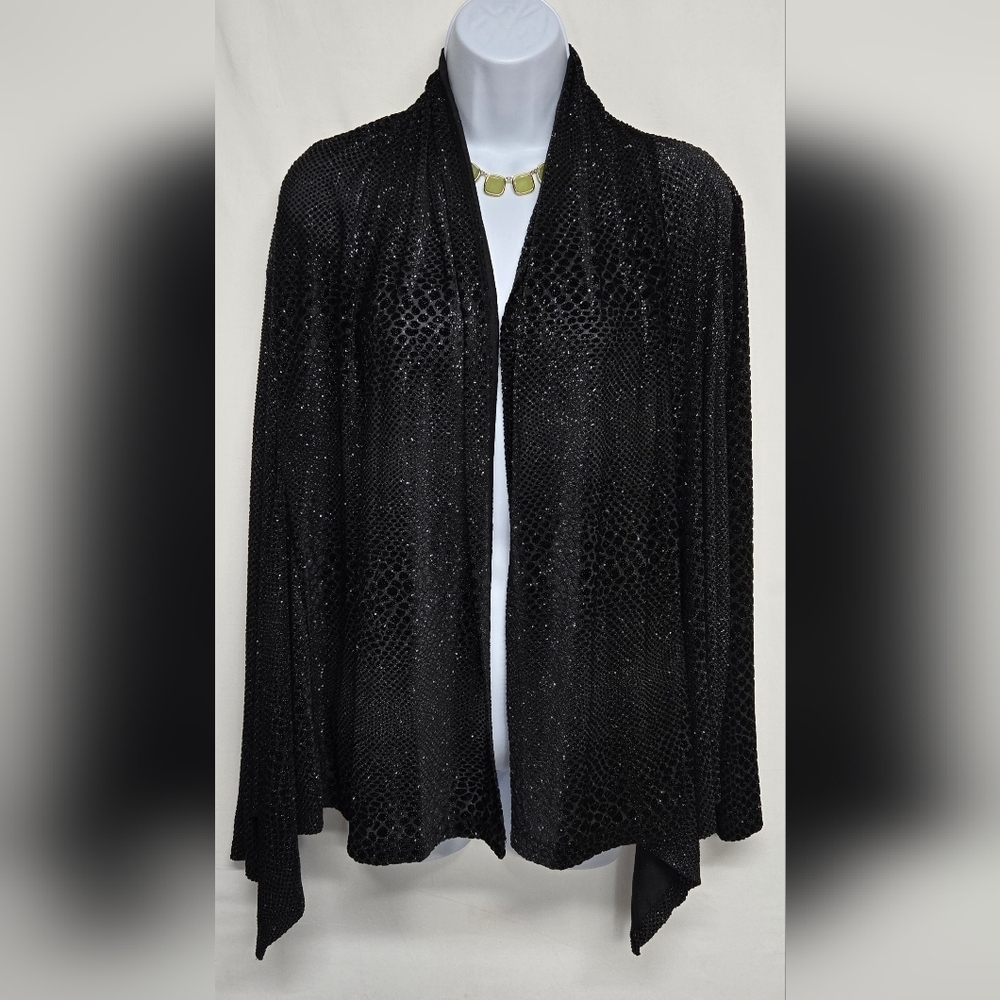 Tracy Ellen XL Black Open Front Cardigan Sparkle Long Sleeve Stretch Knit